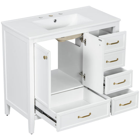 Elegant Vintage Bathroom Vanity & Sink And Soft Closing Door, 4 Drawers Of Different Sizes Frame