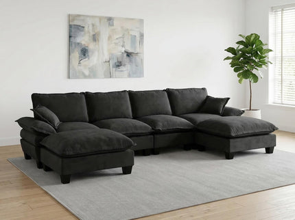 Modular Sectional Sofa With Movable Ottoman & Pillows