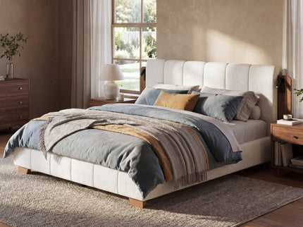Modern Upholstered Platform Bed Frame With Built-In Reading Lights