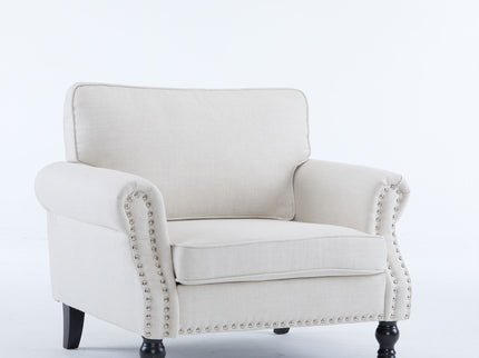 Rolled Arm Sofa With Nailhead Trim, 1 Seater Upholstered Couch With Wooden Legs
