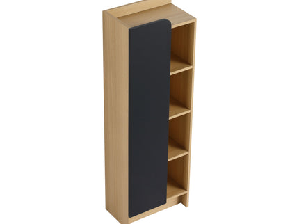Tall Freestanding Bathroom Side Cabinet With Single Door & 4 Tier Open Shelves - Black / Light Oak / White