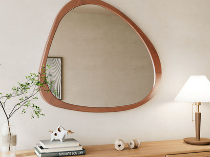 Asymmetrical Wall Mirror Wooden Framed Mirror Large Sized Dressing Mirror, For Living Room, Bedroom, Bathroom, Hallway Or Entry Way - Natural Wood