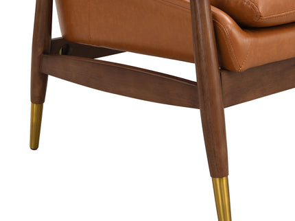 Mid - Century Accent Chair With Cushioned Seat, Brass Tipped Legs