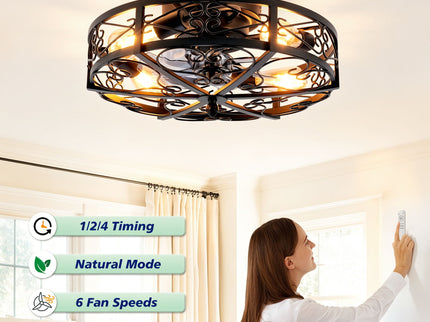Mounting Type Ceiling Fan, Reversible Motor, DC Remote Control, 6 Speed Ceiling Fan - Matte Black