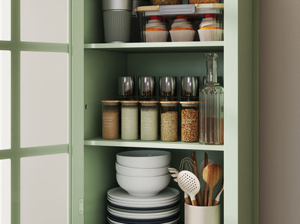 Minimalism Buffet Cabinet With Glass Doors And Double Drawer