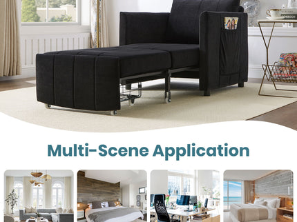 Upholstered Convertible Sleeper Sofa With 5 Position Backrest, Side Pockets, Storage
