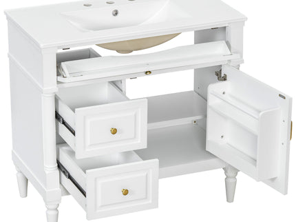 Freestanding Bathroom Vanity With Sink, Adjustable Shelf, Flip Drawer