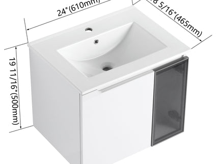 Wall Mounted Bathroom Vanity With Sink, Soft Close Doors, Cabinet & Half Door
