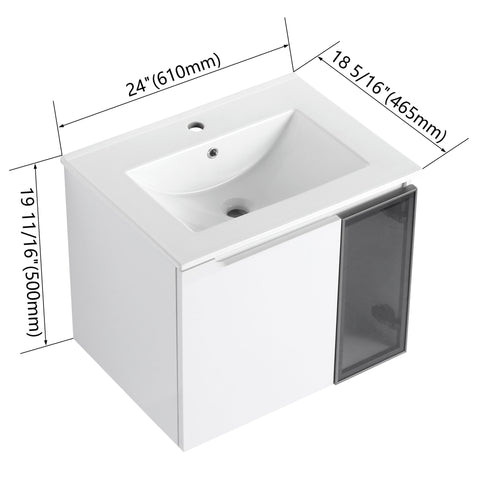 Wall Mounted Bathroom Vanity With Sink, Soft Close Doors, Cabinet & Half Door