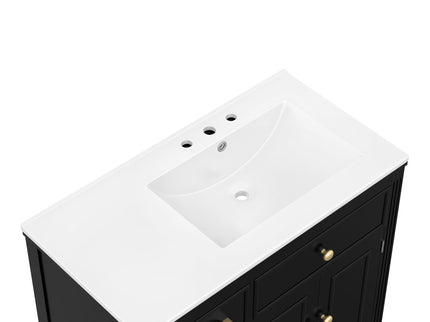 Modern Bathroom Vanity With Ceramic Sink, Freestanding, One Tip Out Drawer, 3 Side Drawers, Adjustable Shelf