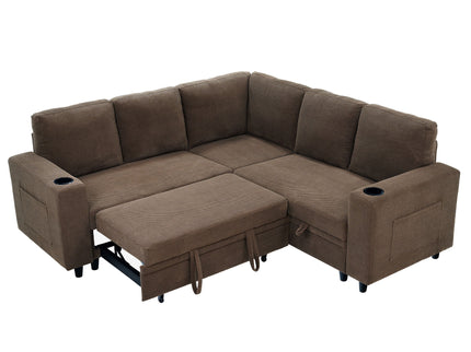 Upholstered L - Shape Sectional Sofa Bed With Pull Out Sleeper And Storage