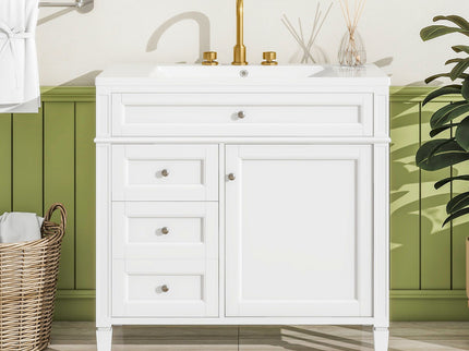 Bathroom Vanity With Top Sink, 2 Drawers And Tip Out Drawer, Rectangular Design