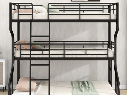 Industrial Triple Bunk Bed With Dual Ladders Frame, Space Saving Design