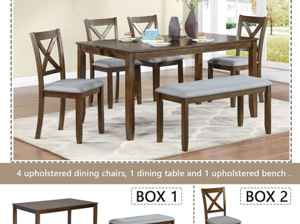 6 Pieces Kitchen Dining Set, Rectangular Wooden Dining Table With 4 Chairs And A Bench