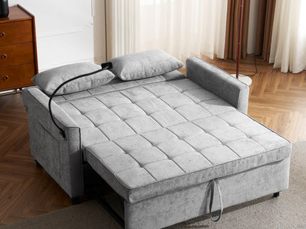 Pull-Out Sleeper Sofa With Reversible Backrest Cushion, Side Pockets, 2 USB Ports And A Phone Holder For Living Room