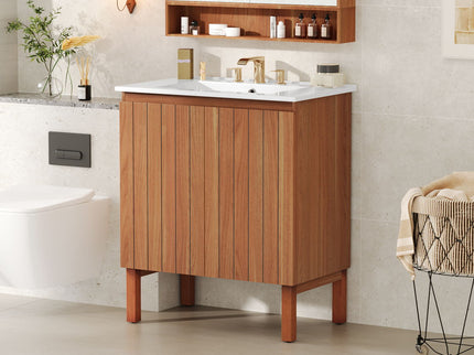 Bathroom Vanity With Sink, Minimalist Design, 45 Degrees Free Handle Doors - Antique Natural