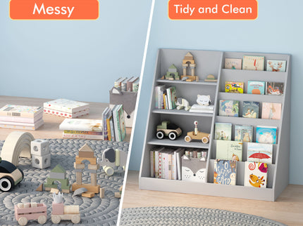 Bookshelf And Toy Storage Organizer, 4 Tier Bookcase With Display Stand For Playroom