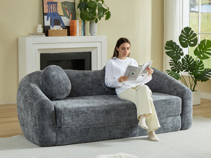 Curved Convertible Sofa, 2 In 1 Frameless Folding Sofa Bed With Pull Out Base And Deep Seat