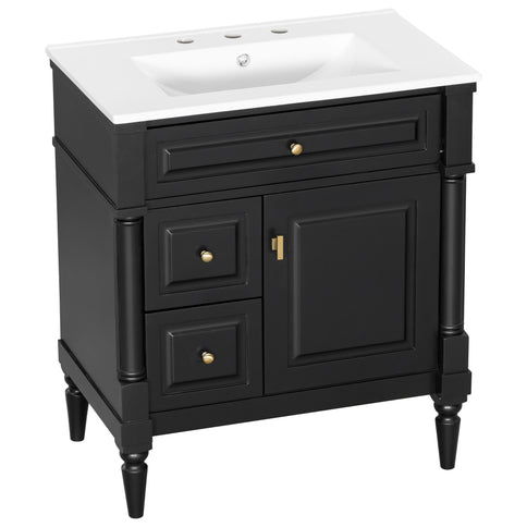 Modern Bathroom Vanity With Sink, Freestanding Cabinet With Flip Drawer & Adjustable Shelf