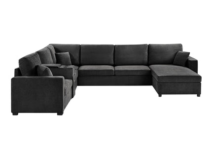 Modular 5 Seat U-Shape Sectional Sofa With Chaise Lounge, Built In Cup Holders And Storage Drawer