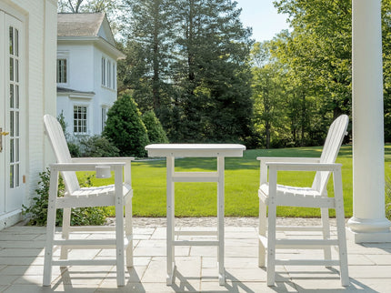 Outdoor Bar Height Adirondack Patio Chair With Cup Holder And Armrests All Weather UV Resistant - White