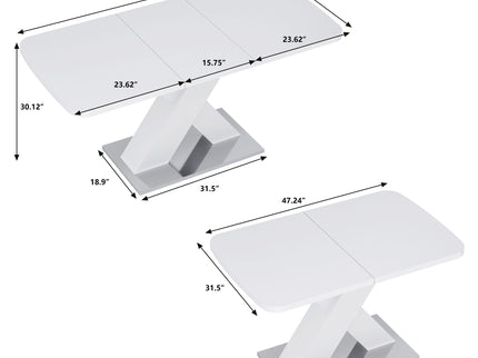 Rectangle Dining Table, Stretchable, X Shape Legs - White