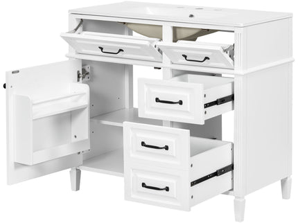 Modern Bathroom Vanity With Sink Top, Flip Drawer Design