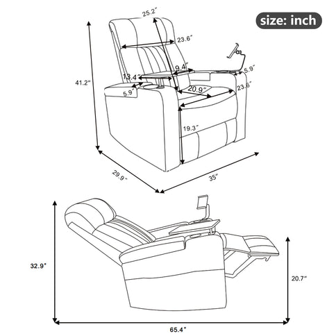 Power Recliner With Storage Arms, Cupholders, Swivel Tray Table And Cell Phone Stand - Brown