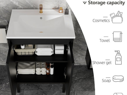 Bathroom Vanity With Ceramic Sink, Floor-Standing Design, Soft-Closing Drawers