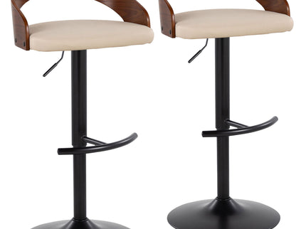 Grotto - Contemporary Adjustable Barstool With Swivel With Rounded T Footrest (Set of 2)