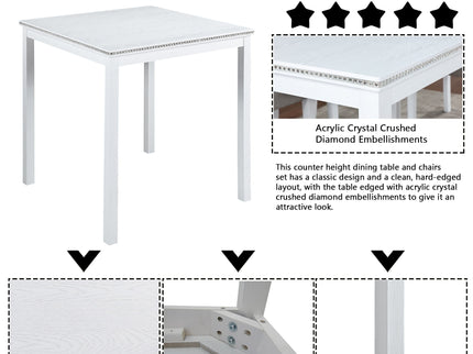 5 Piece Counter Height Table Set, Square Table And 4 Upholstered Chairs