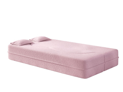 Modern Floor Sleeper Sofa Bed With 2 Pillows, Convertible Twin Size Folding Mattress For Living Room