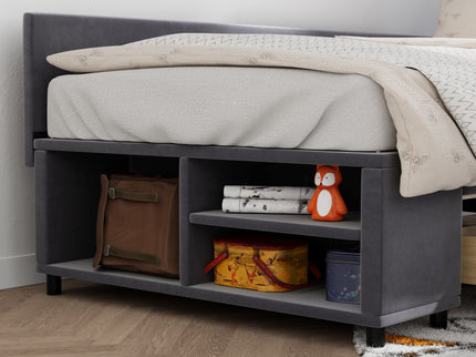 L Shaped Upholstered Platform Bed With Storage And Drawers