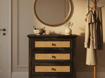 Nightstand With 3 Drawers, Tall End Table - Brown