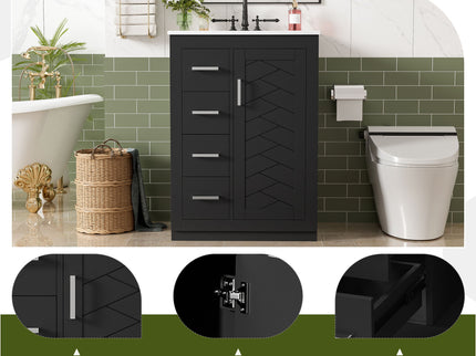 Bathroom Vanity With Integrated Sink, Rectangular Cabinet With 1 Door And 3 Drawers
