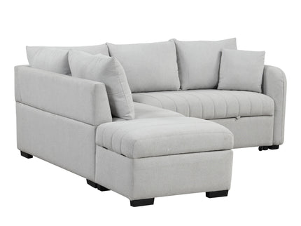 L-Shaped Sectional Pull Out Sofa Bed Sleeper Sofa With Two USB Ports, Two Power Sockets And A Movable Storage Ottoman