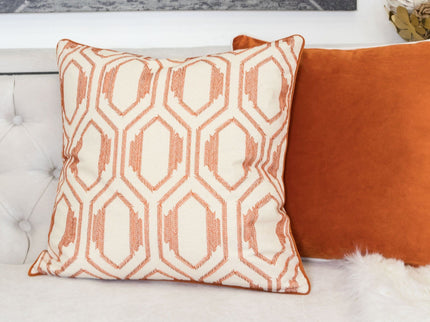 Geometric Embroidered Throw Pillow - Rust