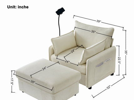 Comfy Oversized Chaise Lounge Chair With Ottoman And Storage
