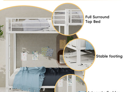 Bunk Bed For Kids, Convertible Frame With Ladders & Guardrail