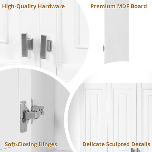 Bathroom Cabinet With 5 Adjustable Shelves, Soft Closing Hinges, Open Shelving Design - White