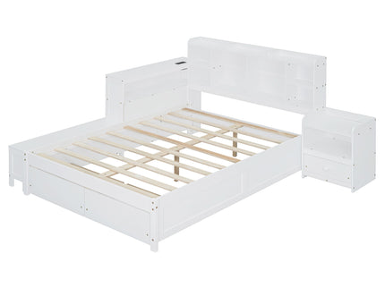Platform Bed With Multi Functional Storage Space, Nightstand, 2 Drawers, USB Ports And Desk