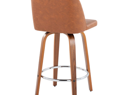 Toriano - Contemporary Fixed Height Counter Stool With Swivel & Round Footrest (Set of 2) - Walnut / Camel
