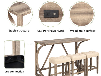 Bar Table Set With 3 Padded Stools