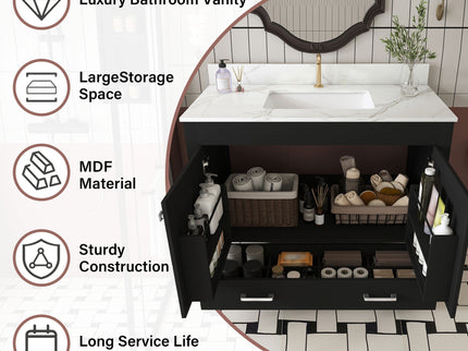 Bathroom Vanity Set, Fluted Cabinet, Soft Close Doors & Drawers - Black