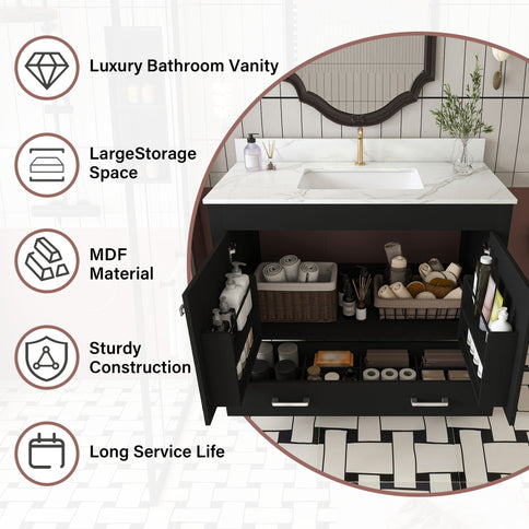Bathroom Vanity Set, Fluted Cabinet, Soft Close Doors & Drawers - Black