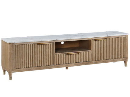 Fluted TV Stand With Accents - Natural Wood / White