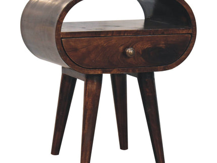 Circular Bedside Table With Open Slot - Walnut