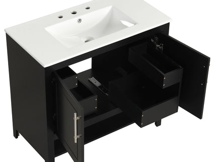 36" Bathroom Vanity With Sink, Frame Cabinet With Doors And Drawers - Black