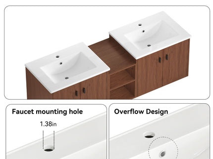 Soft Close Doors Bathroom Vanity With Small Storage Shelves, 24" And 12" Combination Cabinet - Reddish Brown