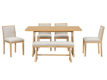 Dining Set With Rectangular Table, 4 Upholstered Chairs & 1 Padded Bench